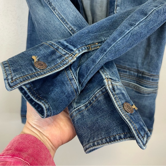 Maurices S Dark Blue Cinched Back Jean Jacket Denim Western Classic Casual Boho - Picture 7 of 13
